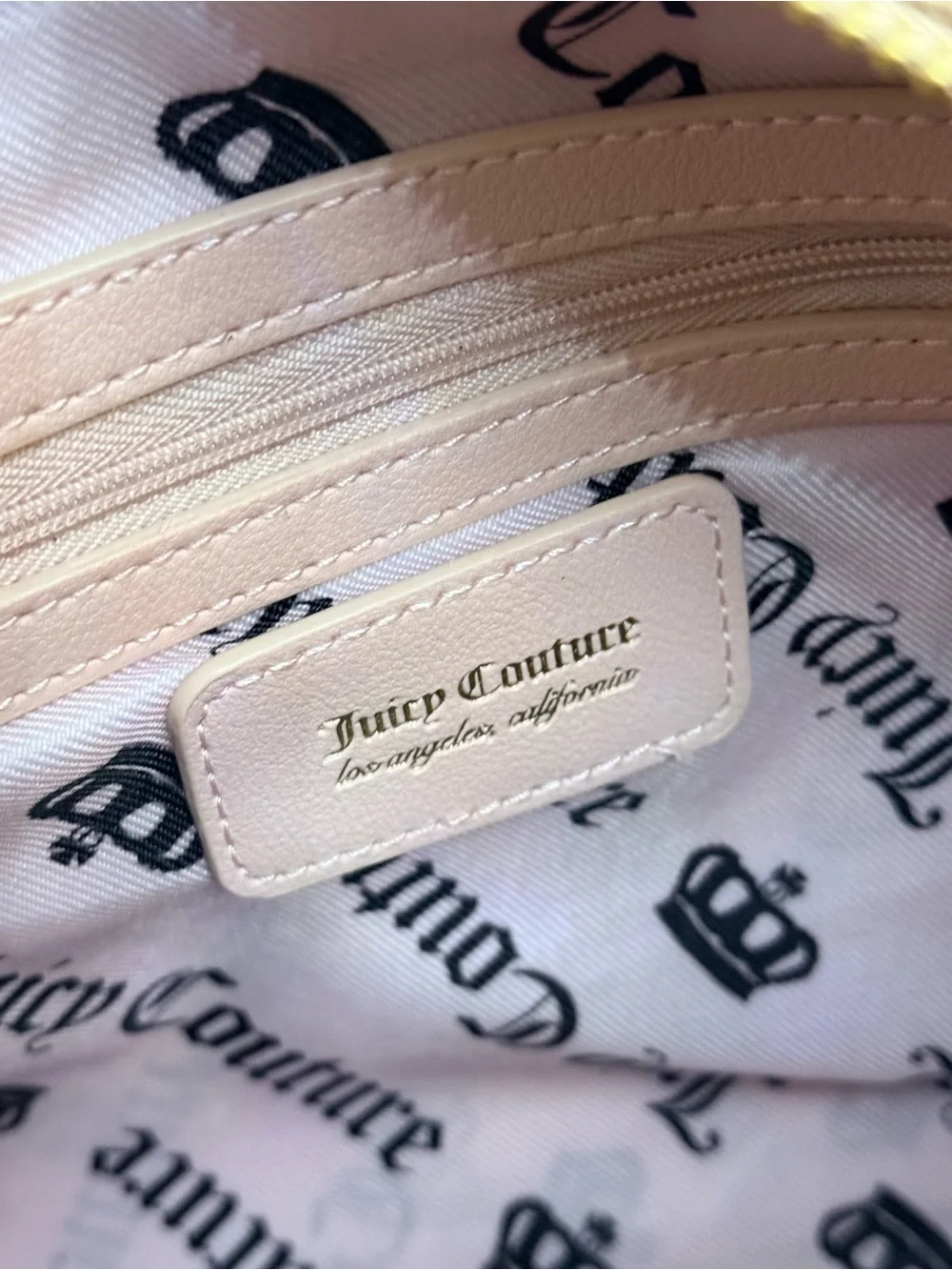 Juicy Couture Blush Pink Suede and Leather Satchel with Pom-Pom Charm